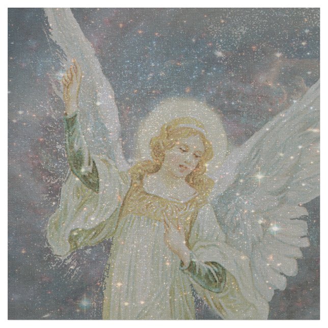 Wächter-Engels-Gewebe mit Glitzer-Sternen Stoff (Nahaufnahme)