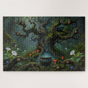 Wächter im Hexenwald Schwarze Katze Kessel Surreal Puzzle