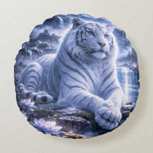 Wächter Weißer Tiger – Stille Stärke und Sanftheit Rundes Kissen
