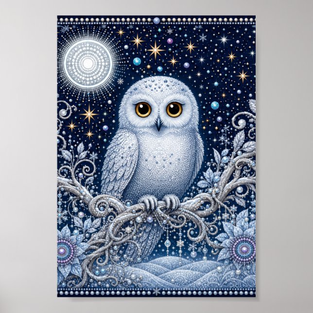 Wächterin der Winternacht – Schneeeule unter Stern Poster (Vorne)