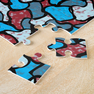 Wackeliges rotes weißes und blaues Mosaikfliesenmu Puzzle
