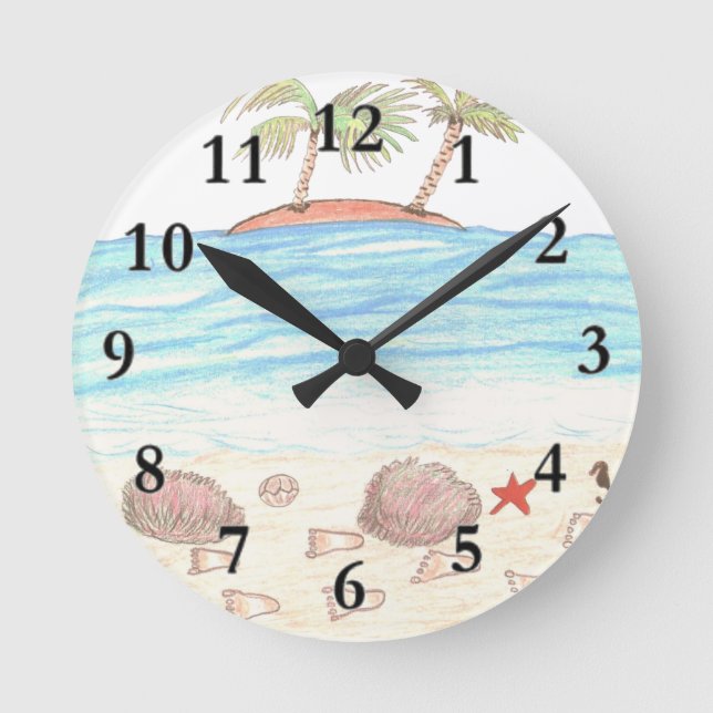 Wacky Beach Runde Wanduhr (Vorderseite)
