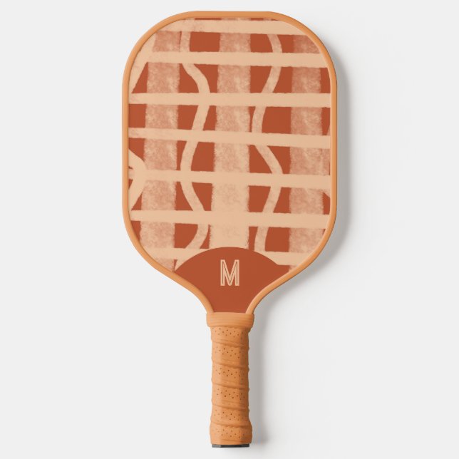Wacky Boho Terrakotta Bemalt Monogrammiert Pickleball Schläger (Vorderseite)