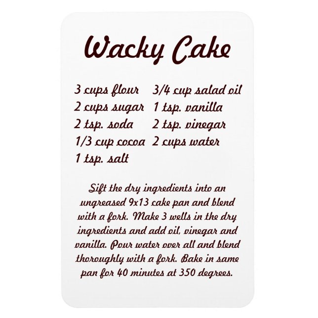 Wacky Cake Recipe Kühlschrankmagnet Magnet (Vertikal)
