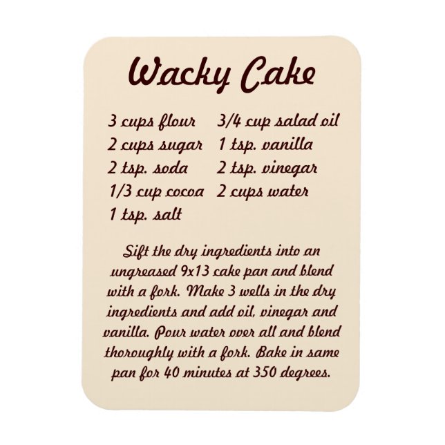 Wacky Cake Recipe Kühlschrankmagnet Magnet (Vertikal)