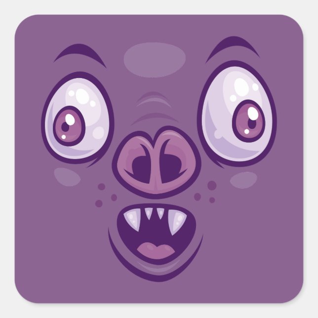 Wacky Cartoon Vampire Bat Face Quadratischer Aufkleber (Vorderseite)