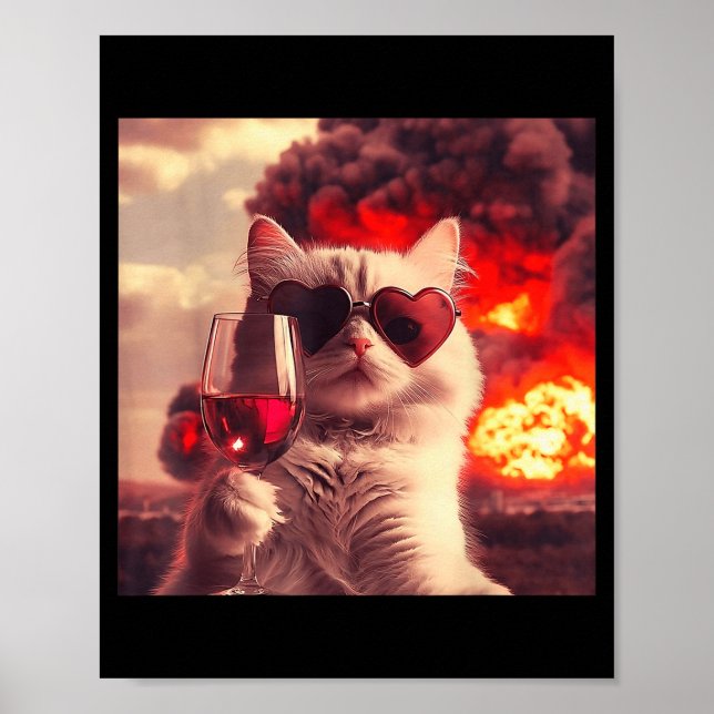 Wacky Cat Holding Wine Selfi With Fire Funny Sungl Poster (Vorne)
