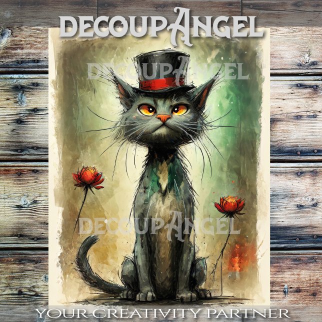 Wacky Cat in Hat #2 Decoupage Seidenpapier (Von Creator hochgeladen)