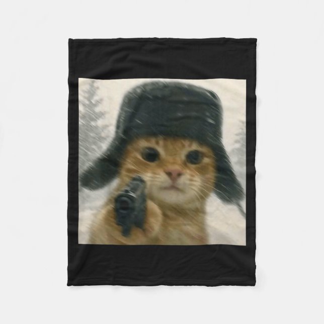 Wacky Cat Wearing Ushanka Hat Russian Meme Cat Hum Fleecedecke (Vorderseite)