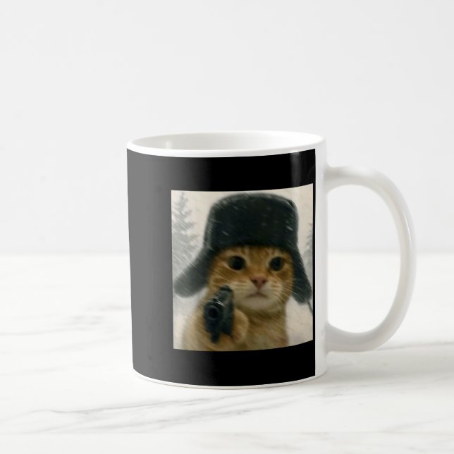 Wacky Cat Wearing Ushanka Hat Russian Meme Cat Hum Kaffeetasse (Rechts)