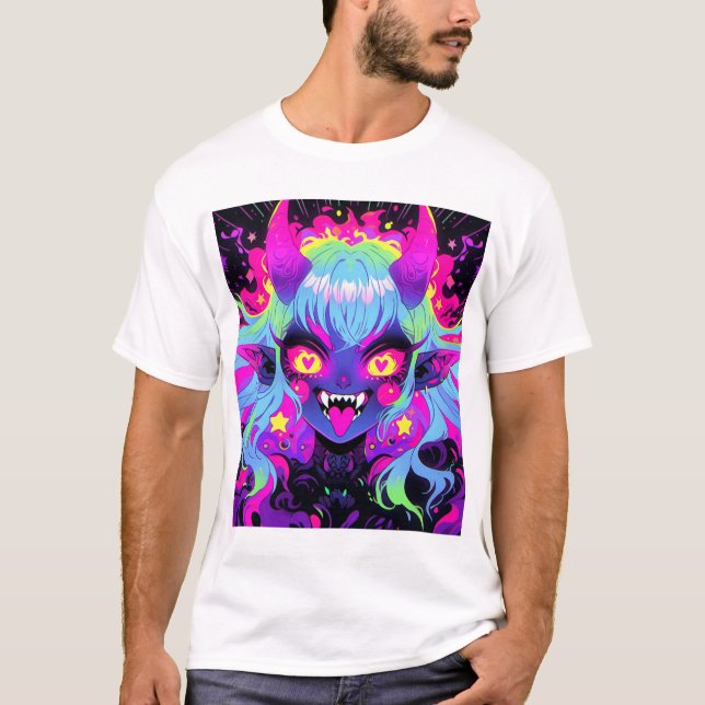 Wacky Demon Elf Anime Girl Tongue Out T-Shirt (Vorderseite)