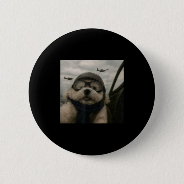 Wacky Dog Funny Dog Selfie Lot Jet Fighter Airplan Button (Vorderseite)