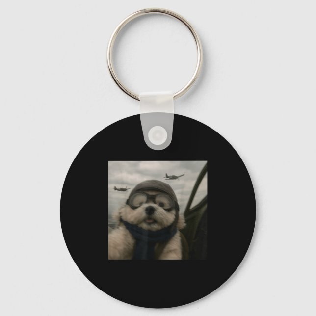 Wacky Dog Funny Dog Selfie Lot Jet Fighter Airplan Schlüsselanhänger (Vorderseite)