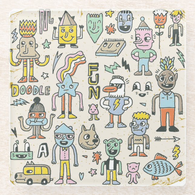 Wacky Doodles: Vintages Set Glasuntersetzer (Vorderseite)