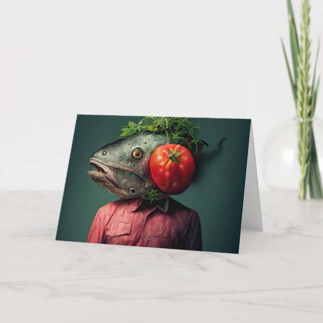 Wacky Fish Head Man mit Tomate-Jeden Anlässen Karte (Vorderseite)