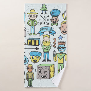 Wacky hipsters doodle set 2. badehandtuch