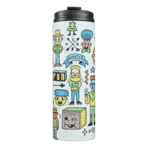 Wacky hipsters doodle set 2. thermosbecher