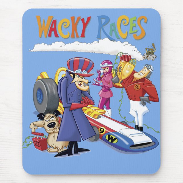 Wacky Races 60s 70s 90s 80s Cartoon Scifi Retro Mousepad (Vorne)