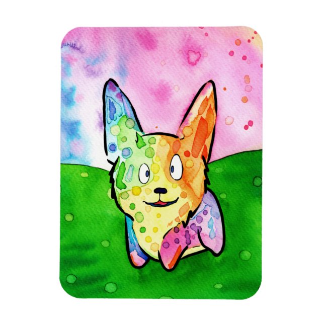 Wacky Rainbow Watercolor Corgi Magnet (Vertikal)