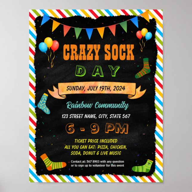 Wacky Socks Day Flyer Plakatvorlage Poster (Vorne)