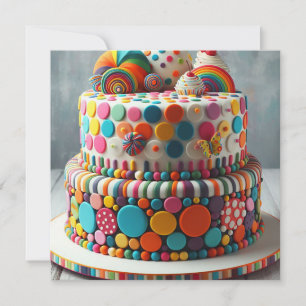 WACKY WEIRD COLORFUL LINES & CIRCLES CAKE BIRTHDAY EINLADUNG