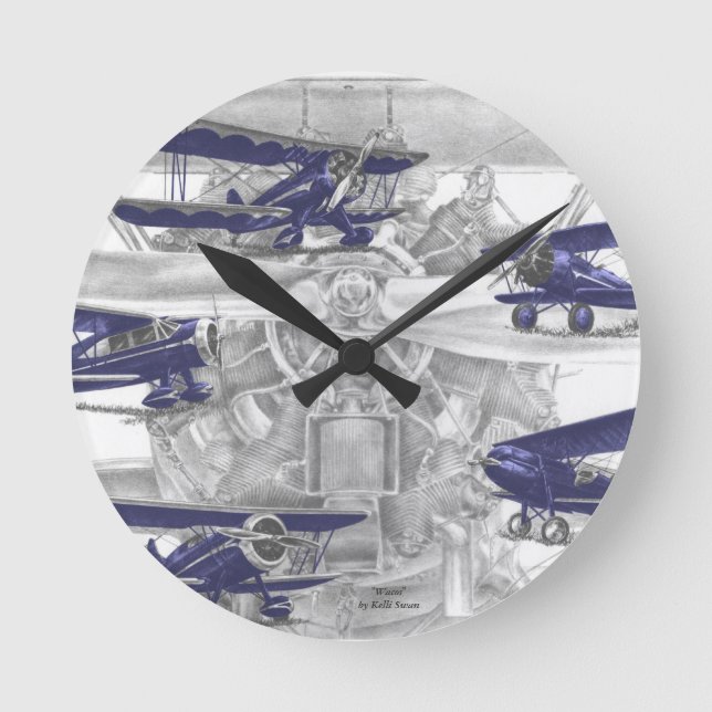 Waco-Doppeldecker Runde Wanduhr (Vorderseite)