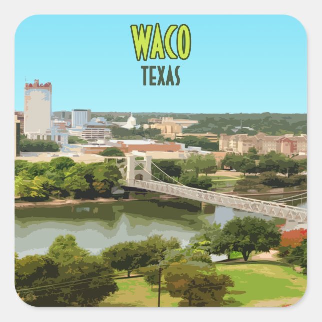 Waco Texas Brazos River Downtown Vintag Quadratischer Aufkleber (Vorderseite)