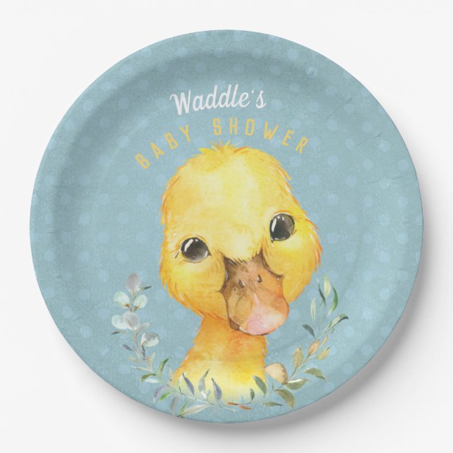Waddle McQuackers Niedlich Duck Plate - Baby Showe Pappteller (Vorderseite)