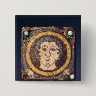 Wadenbein mit dem Gesicht eines jungen Mannes Button