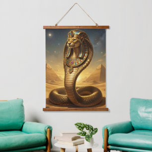 Wadjet – Egyptian Cobra Goddess Wandteppich Mit Holzrahmen