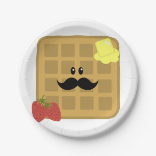 Waffel Mustache Man mit Erdbeeren Papierplatte Pappteller