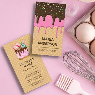 Waffel Rosa Frosting-Drip-Gebäck Konditorei Bäcker Visitenkarte