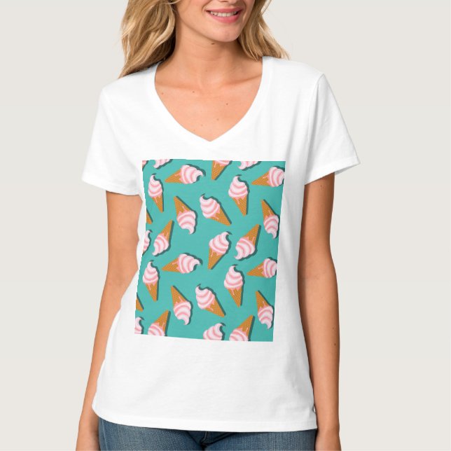 Waffelcones Eis und gefrorenes Joghurtmuster T T-Shirt (Vorderseite)