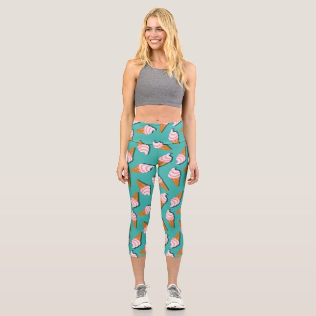 Waffelcones Eis und gefrorenes Jogurt-Muster Capri Leggings (Vorderseite)