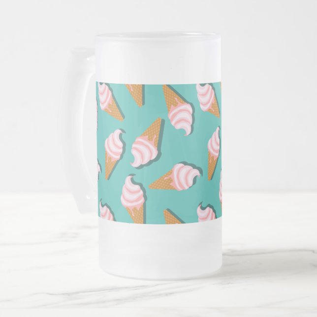 Waffelcones Eis und gefrorenes Jogurt-Muster Mattglas Bierglas (Vorderseite Links)