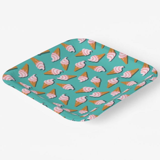 Waffelcones Eis und gefrorenes Jogurt-Muster Pappteller (Gewinkelt)