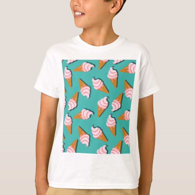 Waffelcones Eis und gefrorenes Jogurt-Muster T-Shirt (Vorderseite)