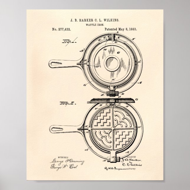 Waffeleisen 1883 Patent Art Old Peper Poster (Vorne)