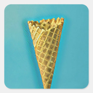 Waffelhörnchen für Eisliebhaber Quadratischer Aufkleber