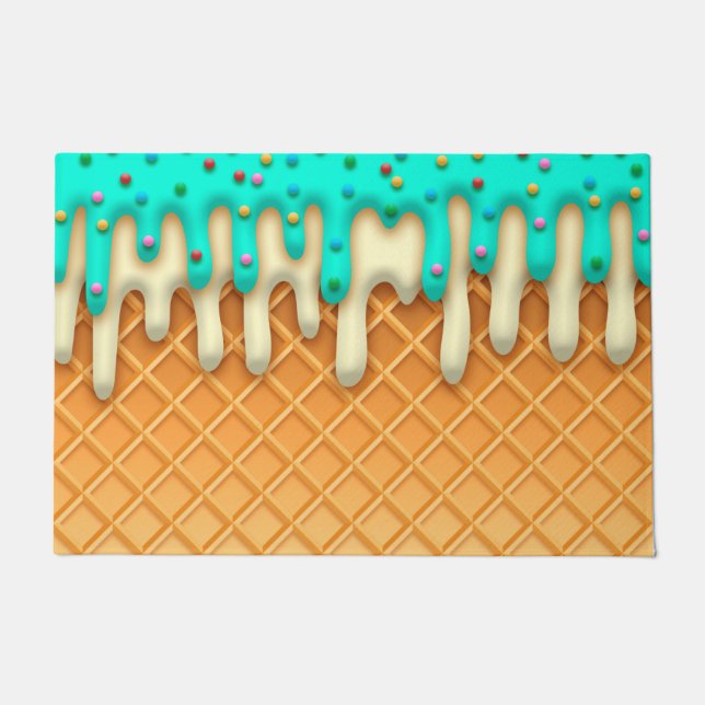 Waffelkone mit Sprinklen aus Eis, Tropfen Fußmatte (Vorderseite)