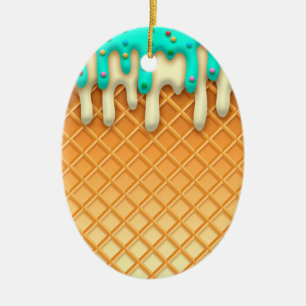 Waffelkone mit Sprinklen aus Eis, Tropfen Keramik Ornament
