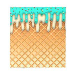 Waffelkone mit Sprinklen aus Eis, Tropfen Notizblock