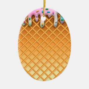 Waffelkronenpink mit Sprinklen aus Eiscreme-Tropfe Keramik Ornament