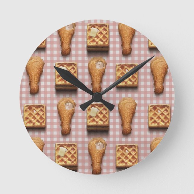 Waffeln aus Gingham Runde Wanduhr (Vorderseite)