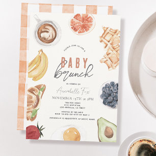 Waffeln Kaffee Frucht Wasserfarbe Babybrunch Einladung
