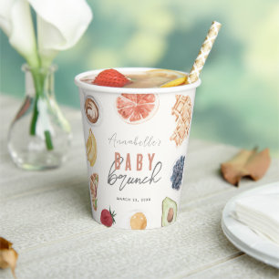 Waffeln Kaffee Frucht Wasserfarbe Babybrunch Pappbecher