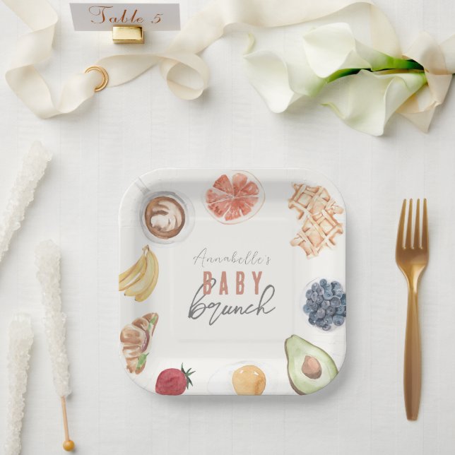 Waffeln Kaffee Frucht Wasserfarbe Babybrunch Pappteller (Hochzeit)