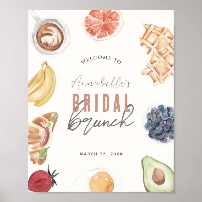 Waffeln Kaffee Obst Bridal Brunch Begrüßungszeiche Poster (Vorne)