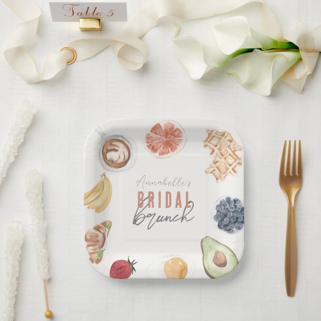 Waffeln Kaffee Obst Wasserfarbe Bridal Brunch Pappteller (Hochzeit)