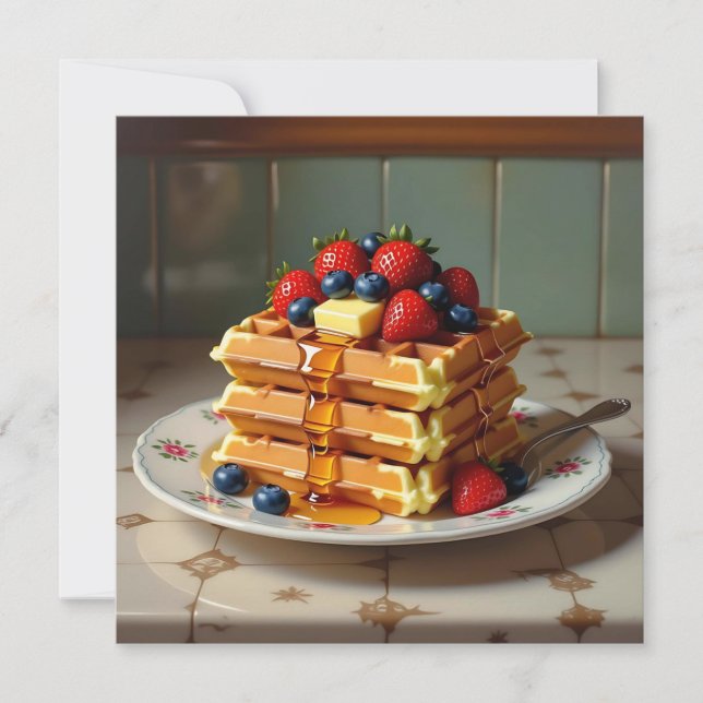 Waffeln mit Erdbeeren und Blaubeeren (Vorderseite)